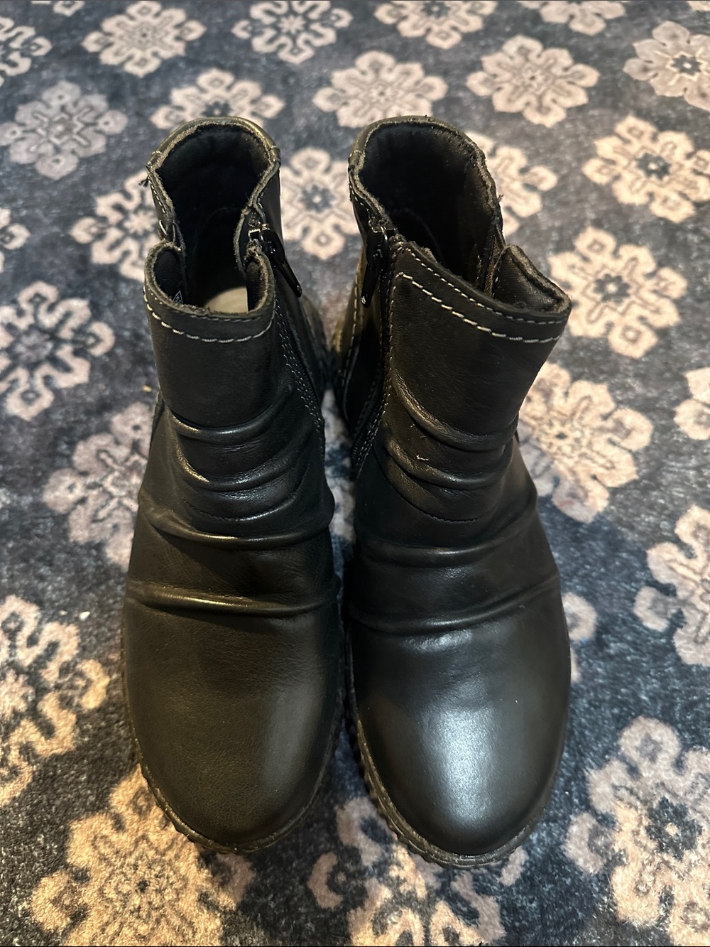 Clarks Black Leather Ankle Boots with Side Buckle Accent